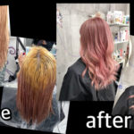 【脱白髪染め】豊中市カラトリでブリーチ履歴３回以上のホワイトピンクでお洒落カラー【めぐみさん】の髪