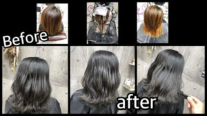 豊中市カラトリでホワイトミルクグレージュをバレイヤージュベースで濃厚に染めたら綺麗【ゆうこさん】の髪