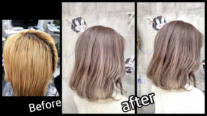 豊中市カラトリでブリーチ履歴数回のハイトーンミルクティーカラーで外国人風カラー【あんなさん】の髪