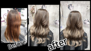 【脱白髪染め】豊中市カラトリで白髪染め✖︎ハイライトで作る明るさと赤み抹殺外国人風カラー【けいこさん】の髪