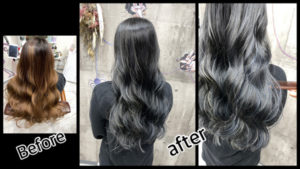 【脱白髪染め】豊中市カラトリで白髪染めをしながらハイライト✖︎濃厚カラーで外国人風カラーが人気【さちこさん】の髪