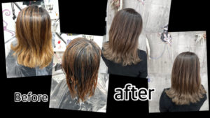 【バレイヤージュ】豊中市カラトリで白髪を染めながらバレイヤージュで外国人風カラーにしよう!【ゆうこさん】の髪