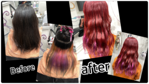 【チェリーカラー】ブリーチオンカラーで作るお洒落なデザインカラーが人気！大阪豊中市カラトリ【わかなさん】の髪