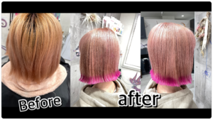 【脱白髪染め】ハイブリーチオンカラーで白髪をぼかして裾カラーピンクが可愛い【みさとさん】の髪